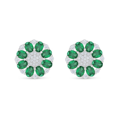 Sterling Silver 925 Earring Rhodium Plated Embedded With Emerald Zircon And White Zircon