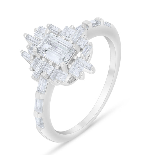 خاتم من الفضة الخالصة عيار 925 مطلي روديوم مرصع فص ابيض