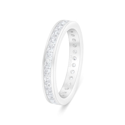 Sterling Silver 925 Ring Rhodium Plated Embedded With White Zircon