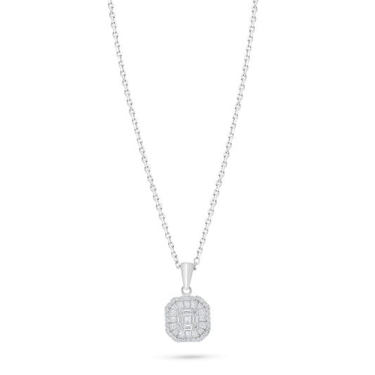 Sterling Silver 925 Necklace Rhodium Plated Embedded With White Zircon