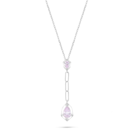 Sterling Silver 925 Necklace Rhodium Plated Embedded With Pink Zircon And White Zircon