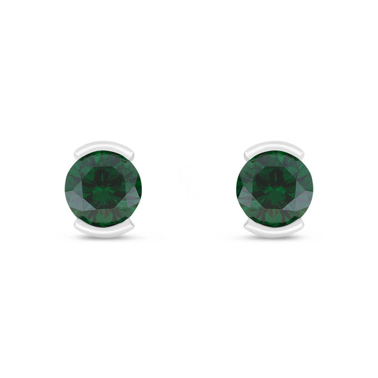 Sterling Silver 925 Earring Rhodium Plated Embedded With Emerald Zircon