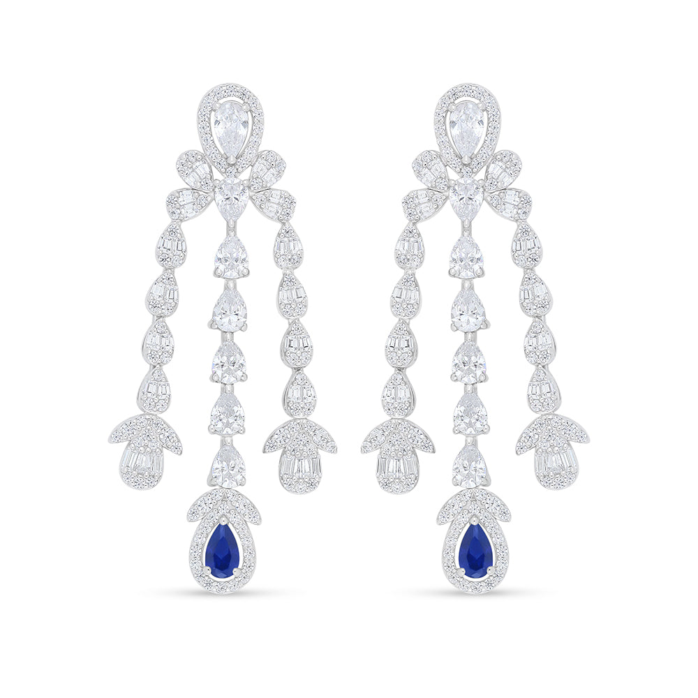 Sterling Silver 925 Set Rhodium Plated Embedded With Sapphire Corundum And White Zircon