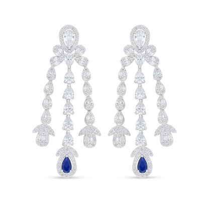 Sterling Silver 925 Set Rhodium Plated Embedded With Sapphire Corundum And White Zircon