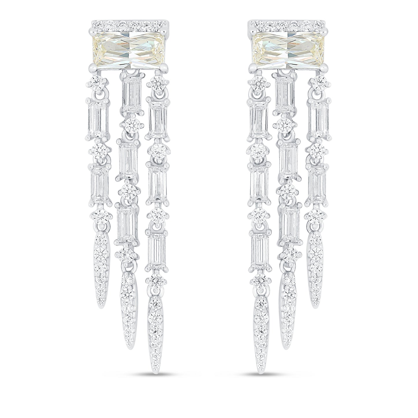Sterling Silver 925 Earring Rhodium Plated Embedded With Diamond Zircon And White Zircon