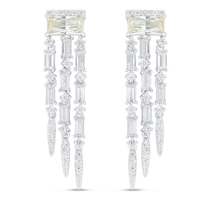 Sterling Silver 925 Earring Rhodium Plated Embedded With Diamond Zircon And White Zircon