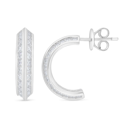 Sterling Silver 925 Earring Rhodium Plated Embedded With White Zircon