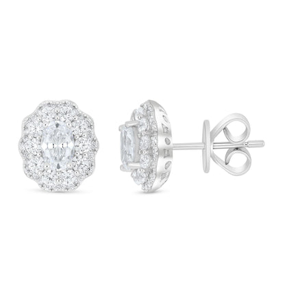 Sterling Silver 925 Earring Rhodium Plated Embedded With White Zircon