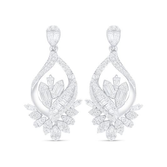 Sterling Silver 925 Earring Rhodium Plated Embedded With White Zircon