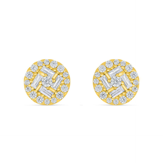 Sterling Silver 925 Earring Golden Plated Embedded With White Zircon