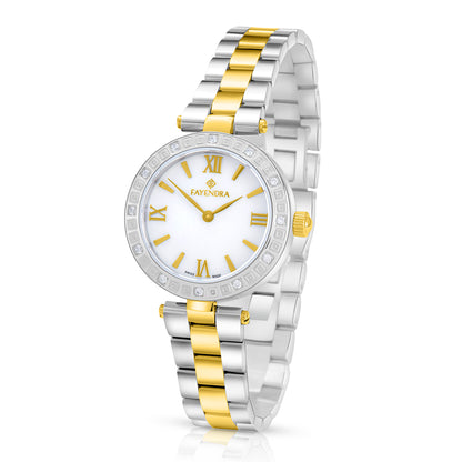 Stainless Steel 316L Watch Silver And Golden ColorAnd White Zircon  - WHITE MOP DIAL