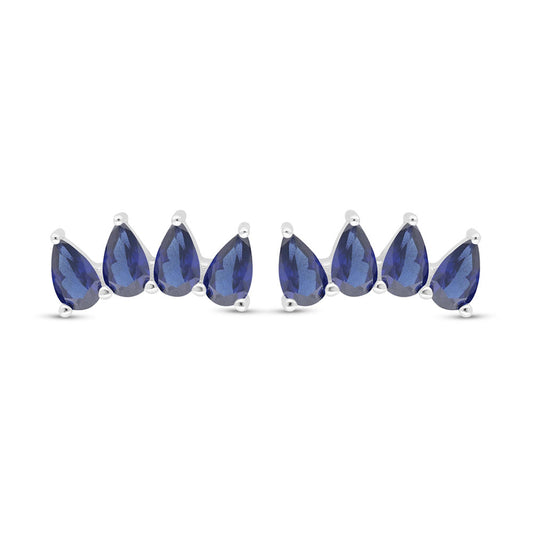 Sterling Silver 925 Earring Rhodium Plated Embedded With Sapphire Corundum