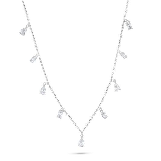 Sterling Silver 925 Necklace Rhodium Plated Embedded With White Zircon