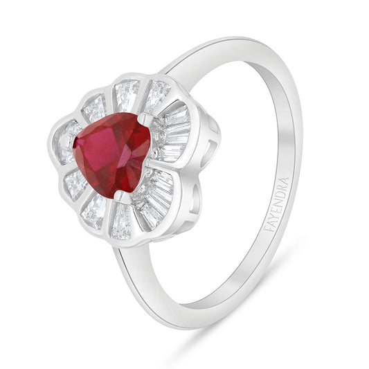 Sterling Silver 925 Ring Rhodium Plated Embedded With Ruby Corundum And White Zircon