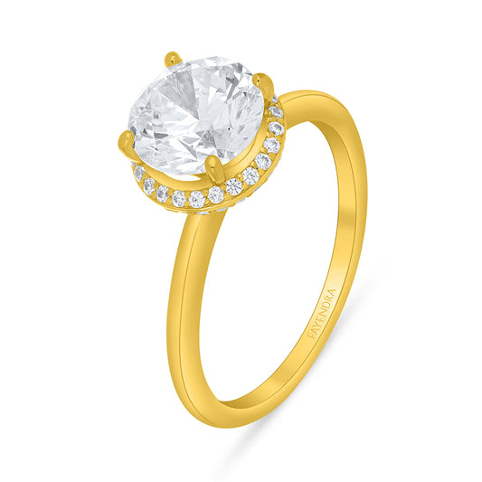 Sterling Silver 925 Ring Golden Plated Embedded With White Zircon