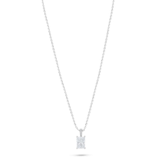 Sterling Silver 925 Necklace Rhodium Plated Embedded With White Zircon