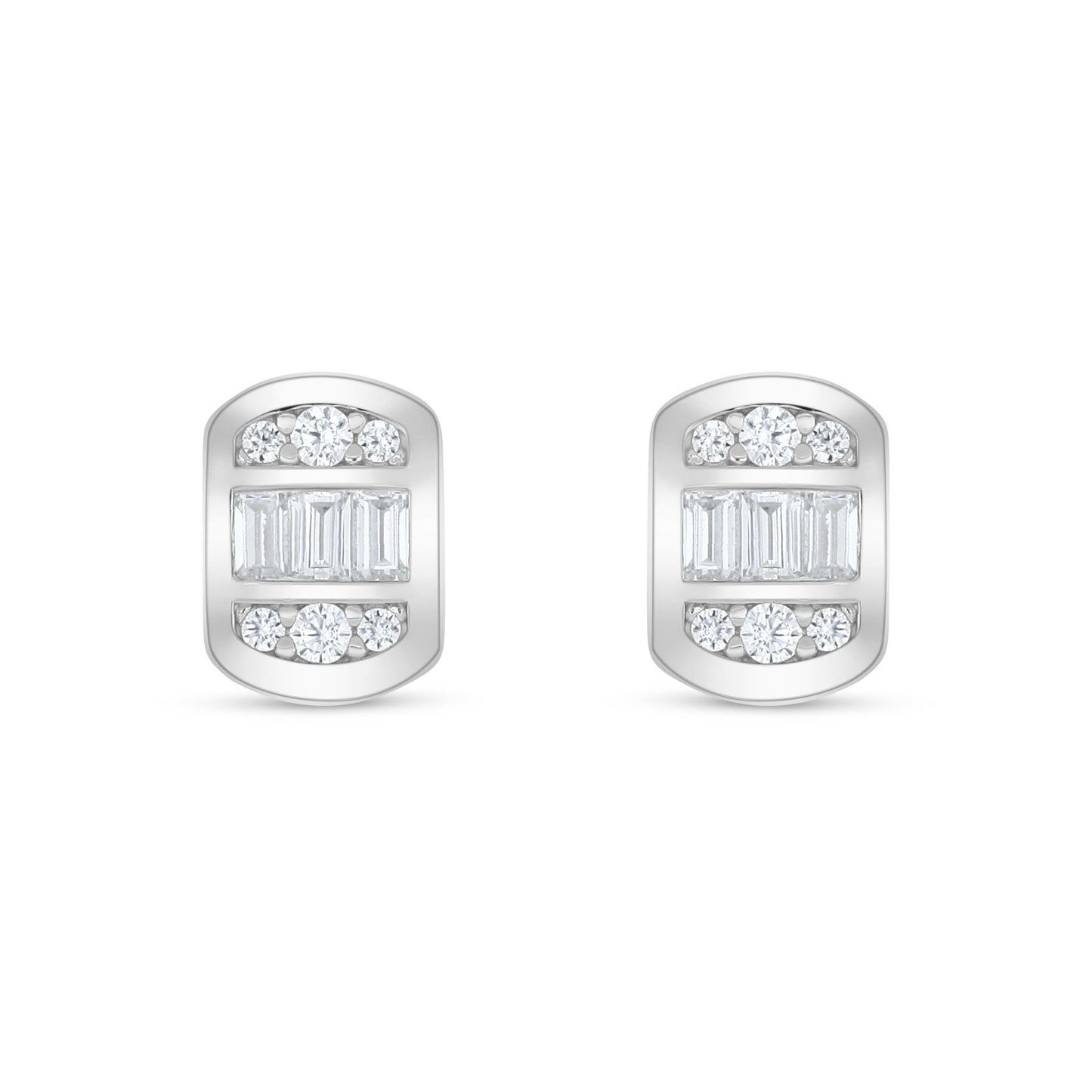 Sterling Silver 925 Earring Rhodium Plated Embedded With White Zircon