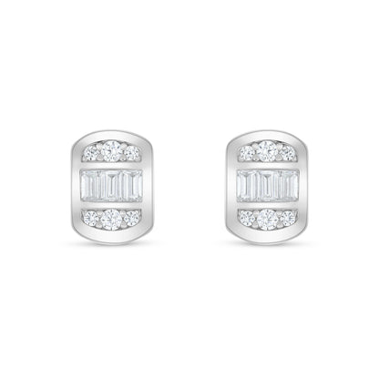 Sterling Silver 925 Earring Rhodium Plated Embedded With White Zircon