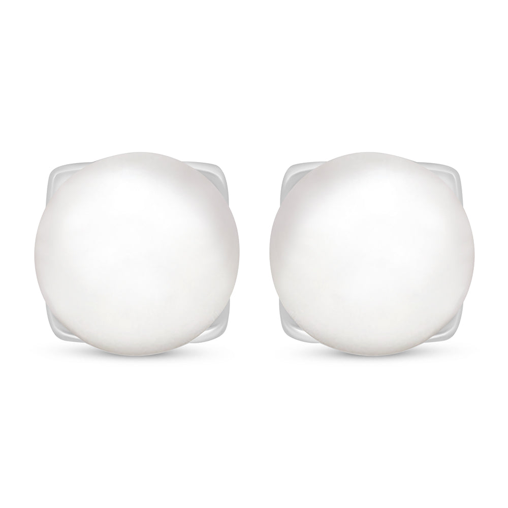 Sterling Silver 925 Earring Rhodium Plated Embedded With Natural White Pearl And White Zircon