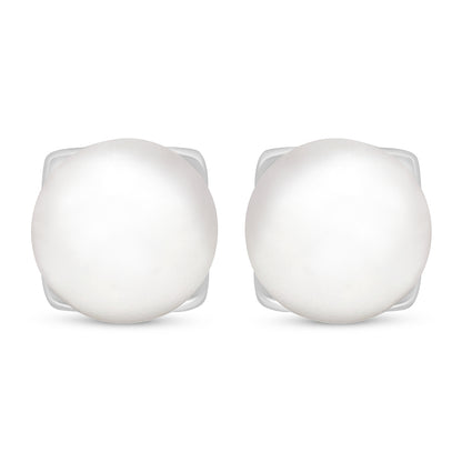 Sterling Silver 925 Earring Rhodium Plated Embedded With Natural White Pearl And White Zircon