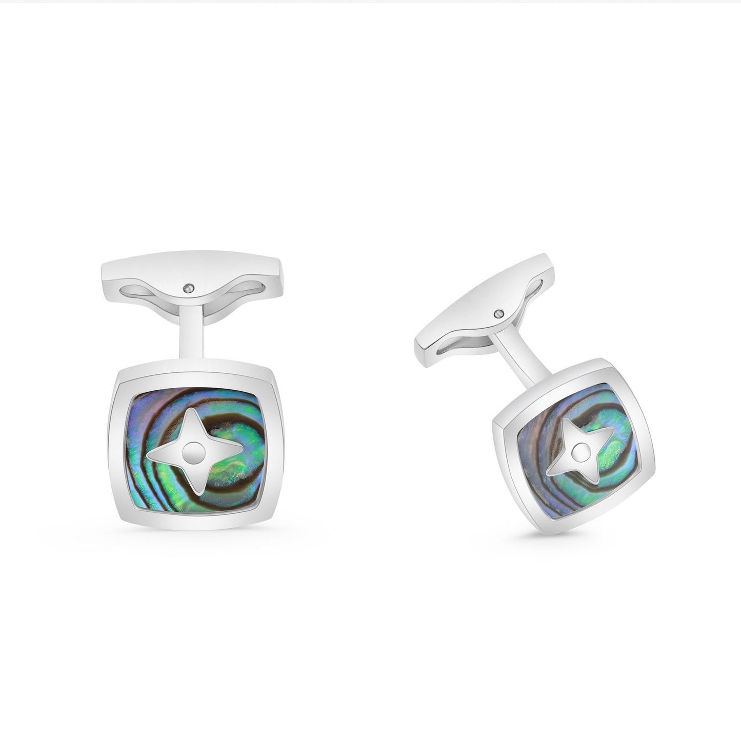 كبك ستانلس ستيل لون فضي و احجار صدف استرالي عيار L316