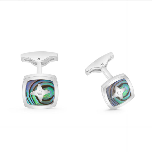 كبك ستانلس ستيل لون فضي و احجار صدف استرالي عيار L316