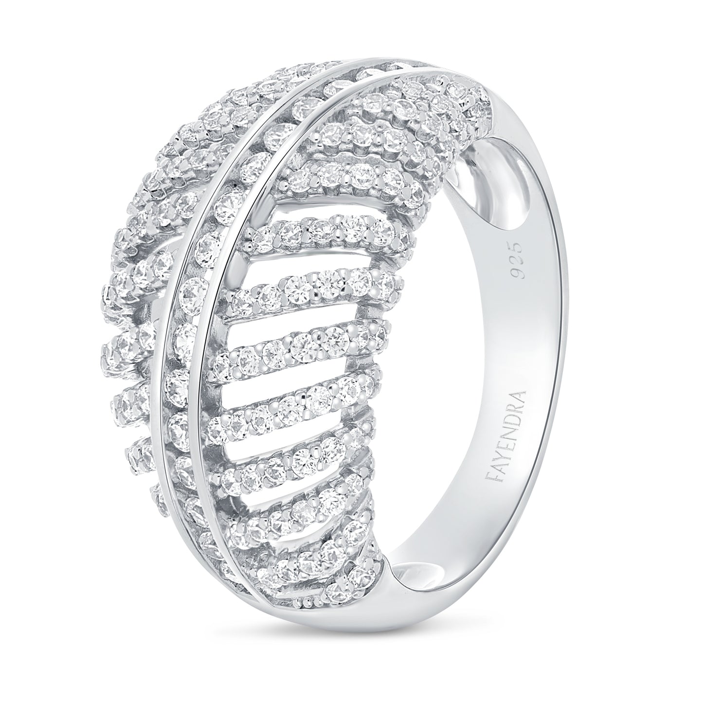 Sterling Silver 925 Ring Rhodium Plated Embedded With White Zircon