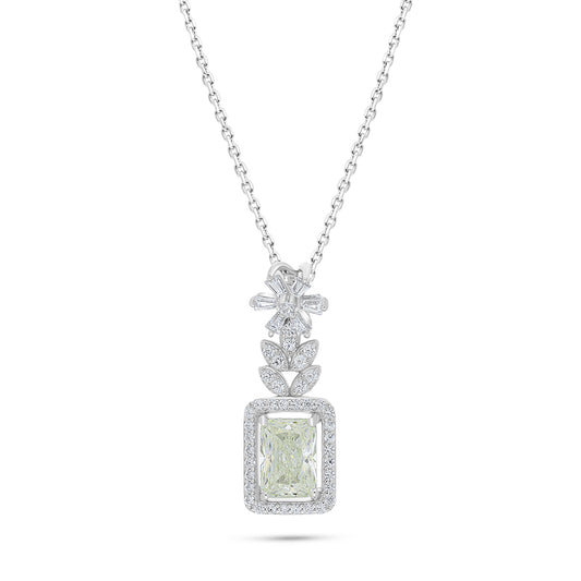 Sterling Silver 925 Necklace Rhodium Plated Embedded With Diamond Zircon And White Zircon