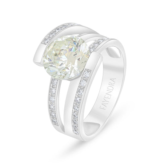 خاتم من الفضة الخالصة عيار 925 مطلي روديوم مرصع بالزركون الكناري الالماسي و فص ابيض