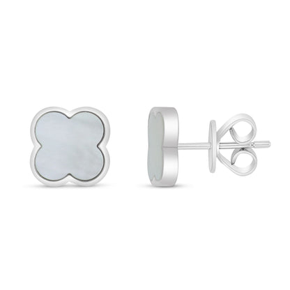 Sterling Silver 925 Earring Rhodium Plated Embedded With White Shell