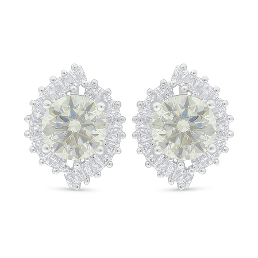 Sterling Silver 925 Earring Rhodium Plated Embedded With Diamond Zircon And White Zircon