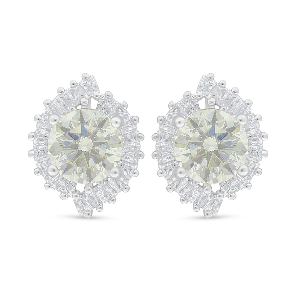 Sterling Silver 925 Earring Rhodium Plated Embedded With Diamond Zircon And White Zircon