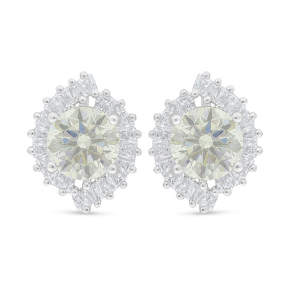 Sterling Silver 925 Earring Rhodium Plated Embedded With Diamond Zircon And White Zircon