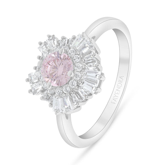 Sterling Silver 925 Ring Rhodium Plated Embedded With Pink Zircon And White Zircon