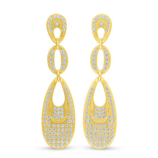 Sterling Silver 925 Earring Golden Plated Embedded With White Zircon