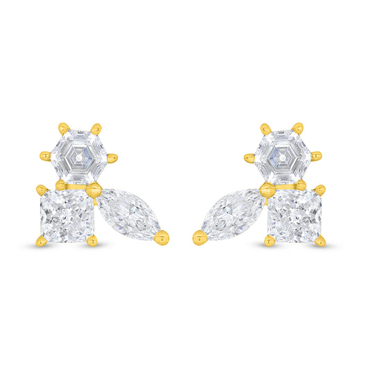 Sterling Silver 925 Earring Golden Plated Embedded With White Zircon