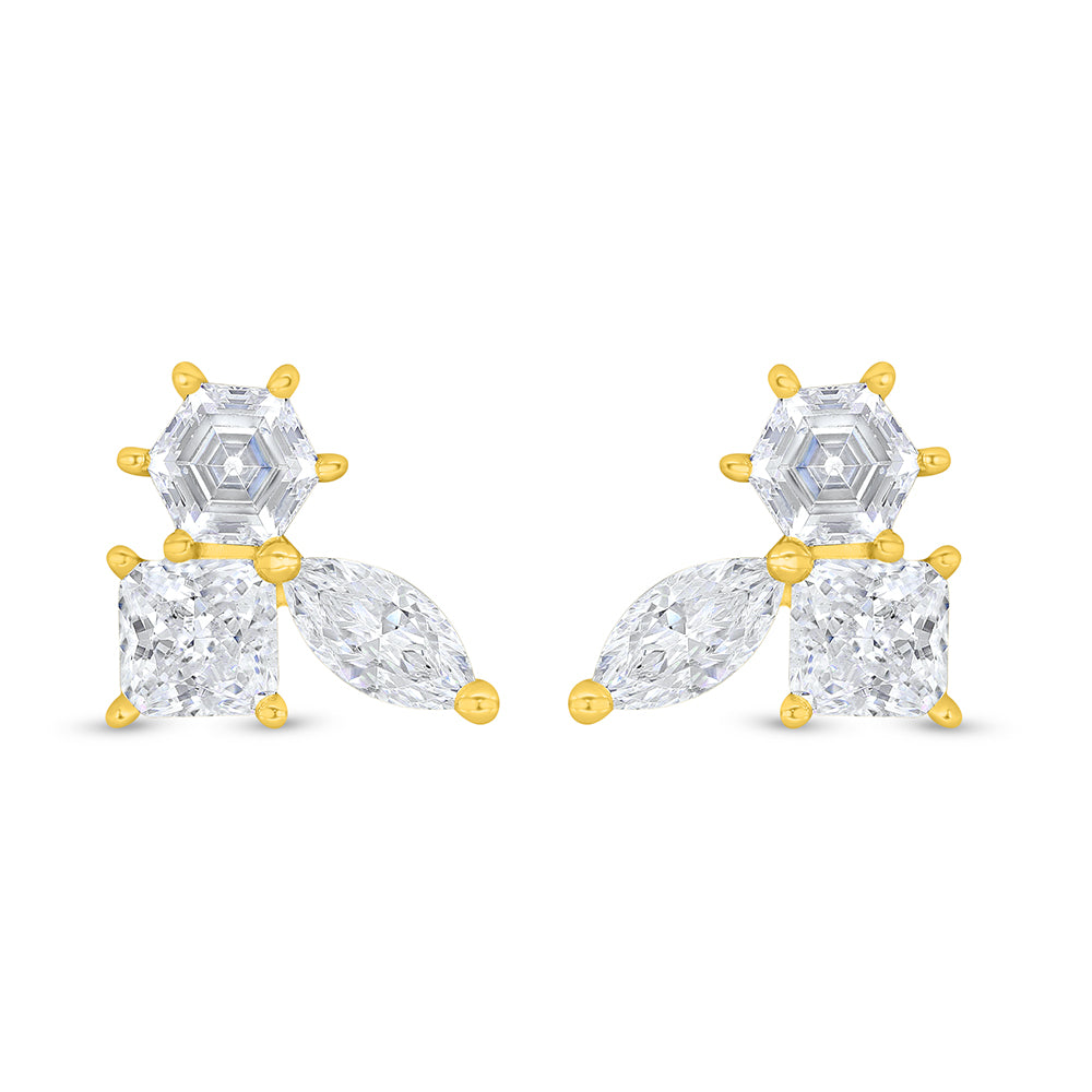 Sterling Silver 925 Earring Golden Plated Embedded With White Zircon