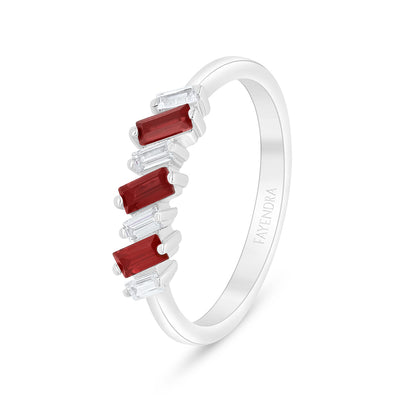 Sterling Silver 925 Ring Rhodium Plated Embedded With Ruby Corundum And White Zircon