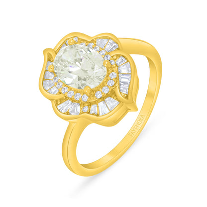 Sterling Silver 925 Ring Golden Plated Embedded With Diamond Zircon And White Zircon