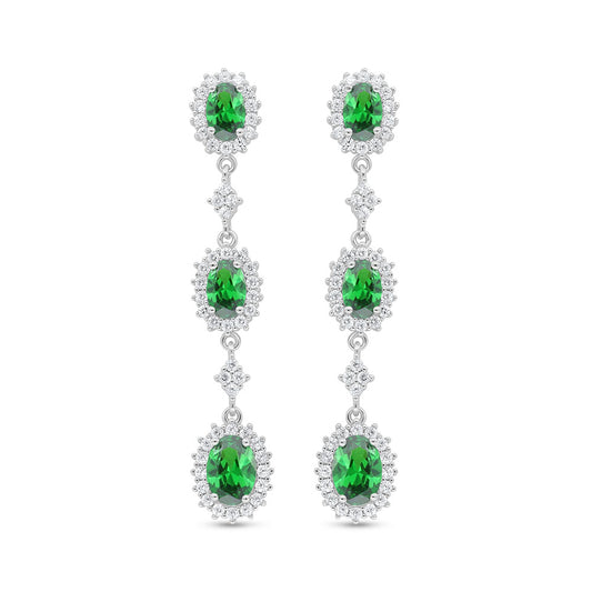 Sterling Silver 925 Earring Rhodium Plated Embedded With Emerald Zircon And White Zircon