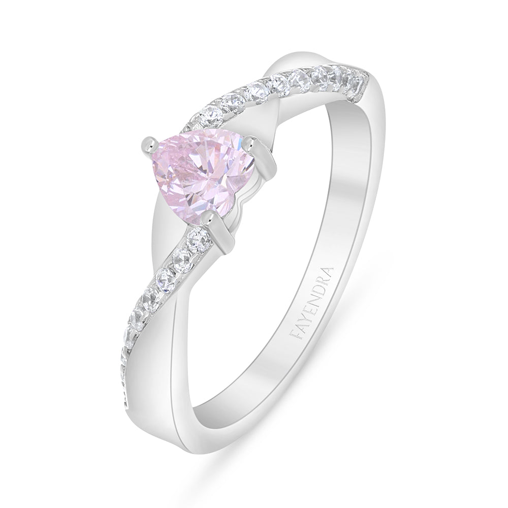 Sterling Silver 925 Ring Rhodium Plated Embedded With Pink Zircon And White Zircon