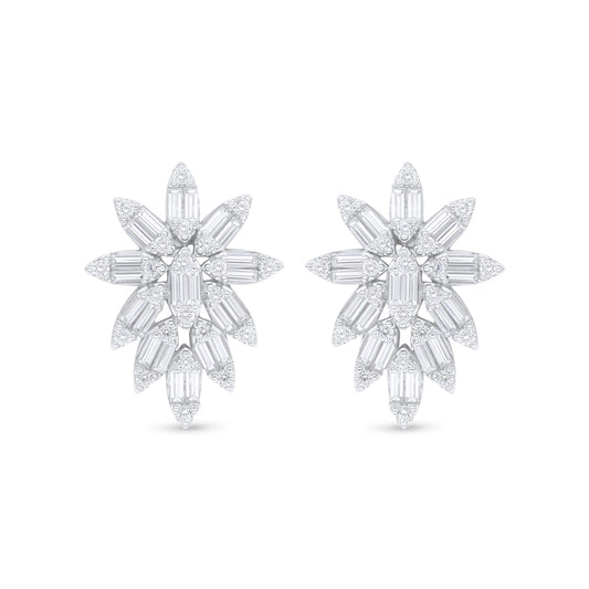 Sterling Silver 925 Earring Rhodium Plated Embedded With White Zircon