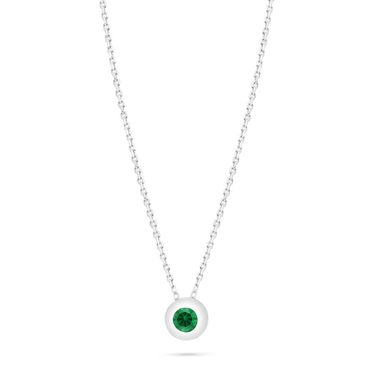 Sterling Silver 925 Necklace Rhodium Plated Embedded With Emerald Zircon