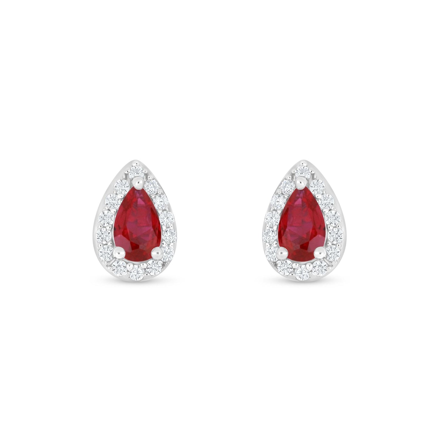 Sterling Silver 925 Earring Rhodium Plated Embedded With Ruby Corundum And White Zircon