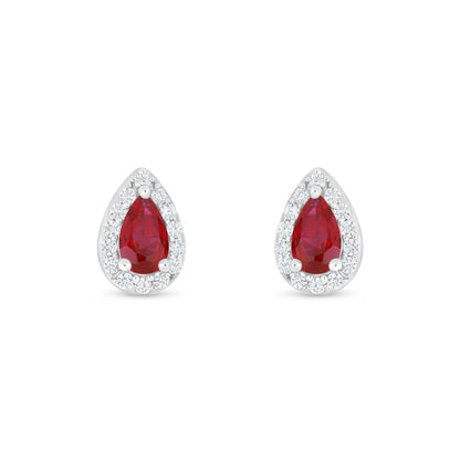 Sterling Silver 925 Earring Rhodium Plated Embedded With Ruby Corundum And White Zircon