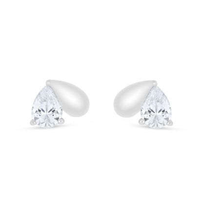 Sterling Silver 925 Earring Rhodium Plated Embedded With White Zircon