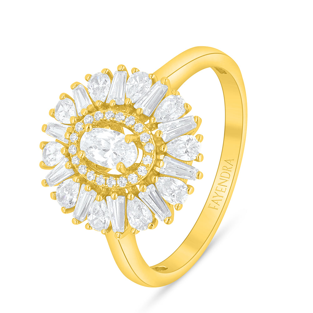 Sterling Silver 925 Ring Golden Plated Embedded With Diamond Zircon And White Zircon