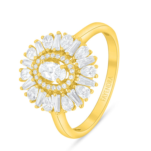 Sterling Silver 925 Ring Golden Plated Embedded With Diamond Zircon And White Zircon