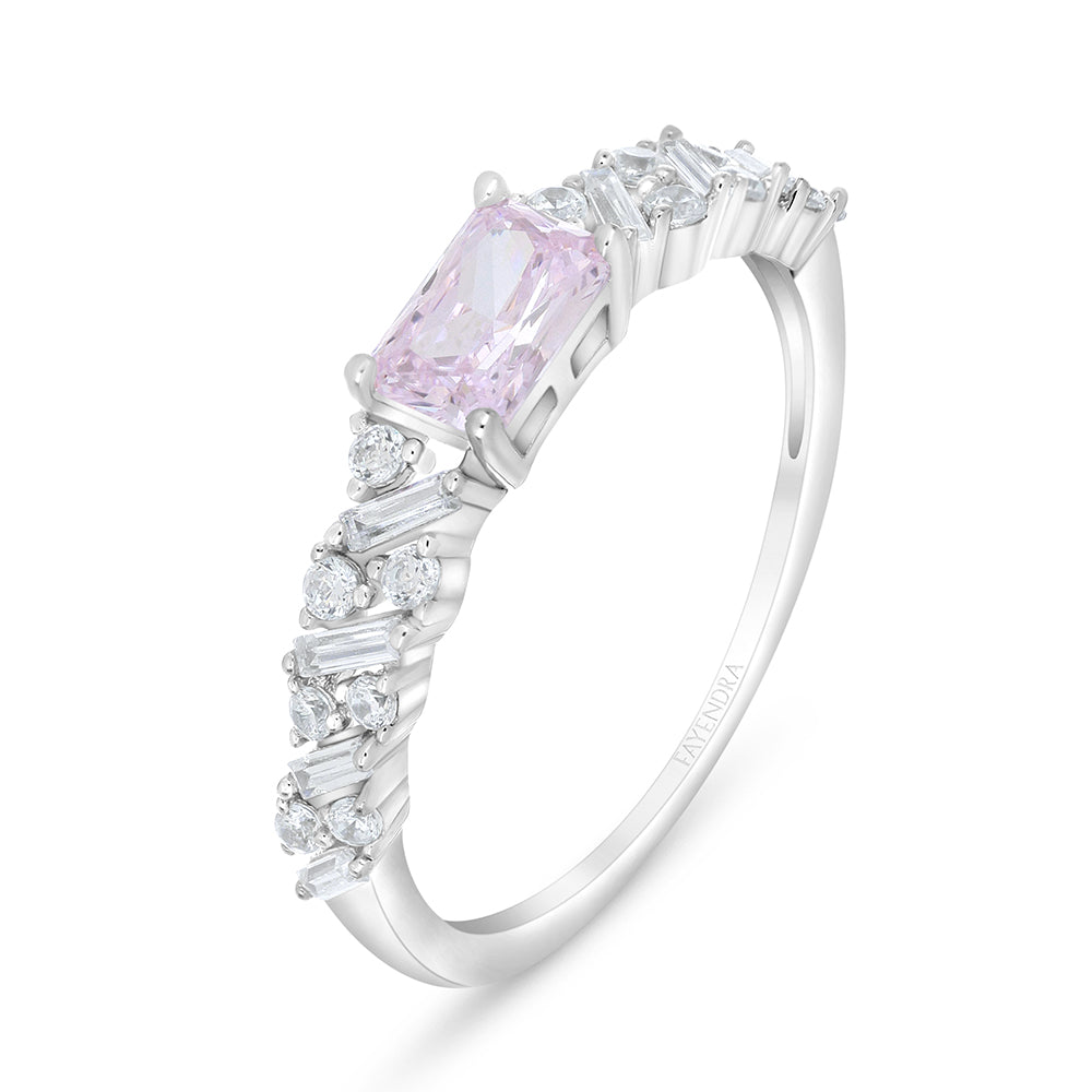 Sterling Silver 925 Ring Rhodium Plated Embedded With Pink Zircon And White Zircon