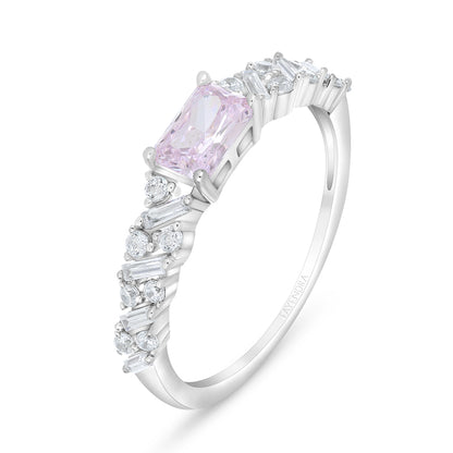 Sterling Silver 925 Ring Rhodium Plated Embedded With Pink Zircon And White Zircon